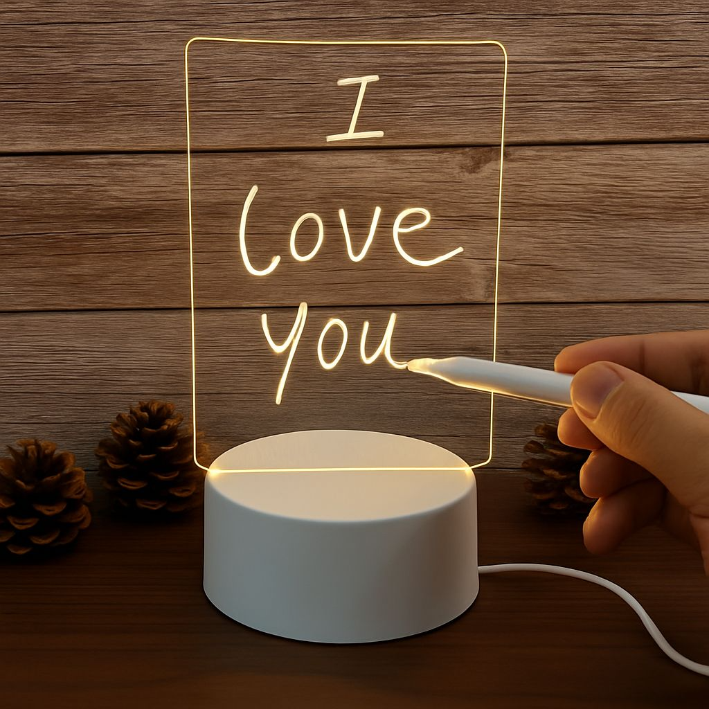 Luz Nocturna LED Transparente con Luz Acrílica – Pizarra de Mensajes Borrable USB con Calendario y Decoración de Escritorio