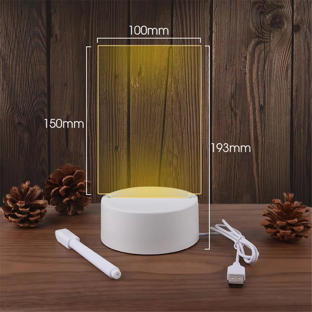 Luz Nocturna LED Transparente con Luz Acrílica – Pizarra de Mensajes Borrable USB con Calendario y Decoración de Escritorio